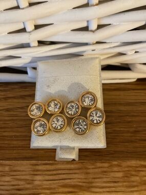 S.A.L. Swarovski Earrings Pierced Clear Crystals Round Shape Gold Tone Vintage
